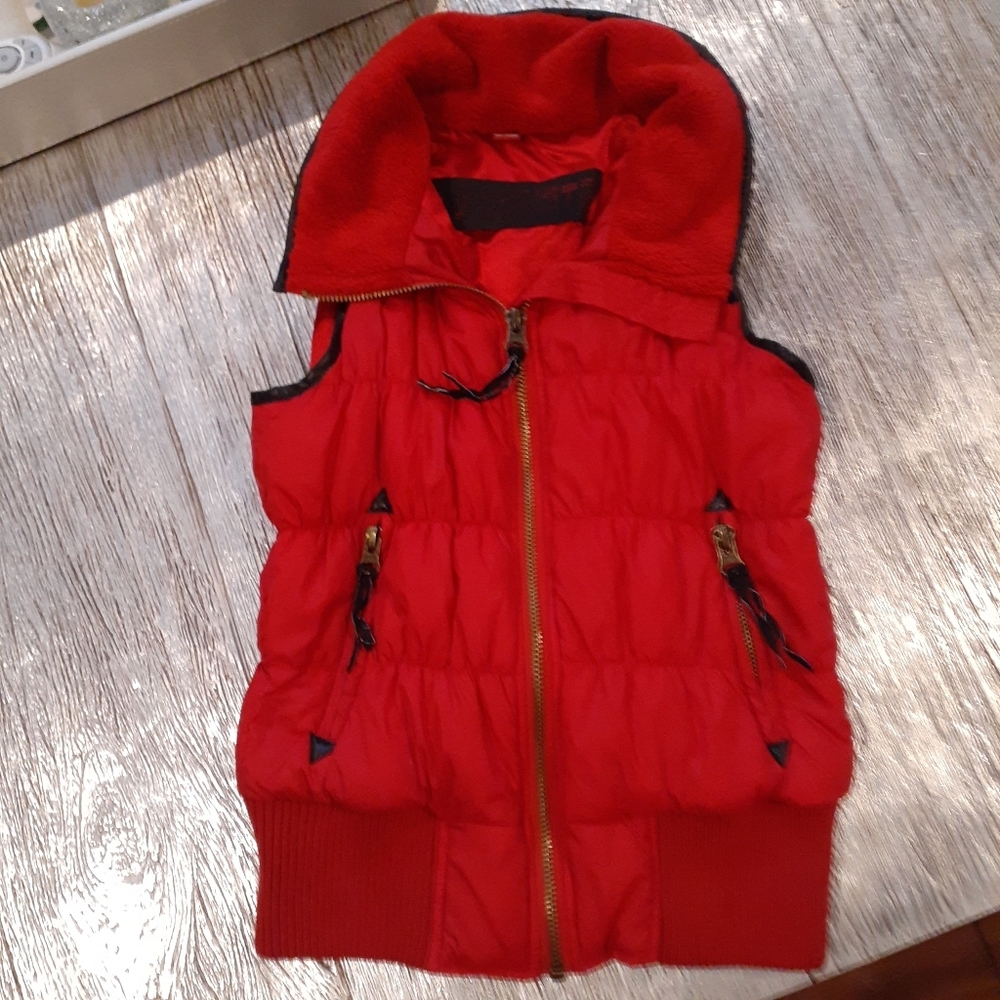 Red BB Dakota Puffer Vest with Faux Fur lining